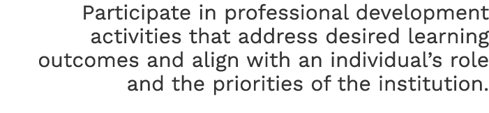 Participate in professional development activities that address desired learning outcomes and align with an individua...