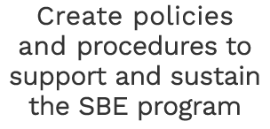 Create policies and procedures to support and sustain the SBE program